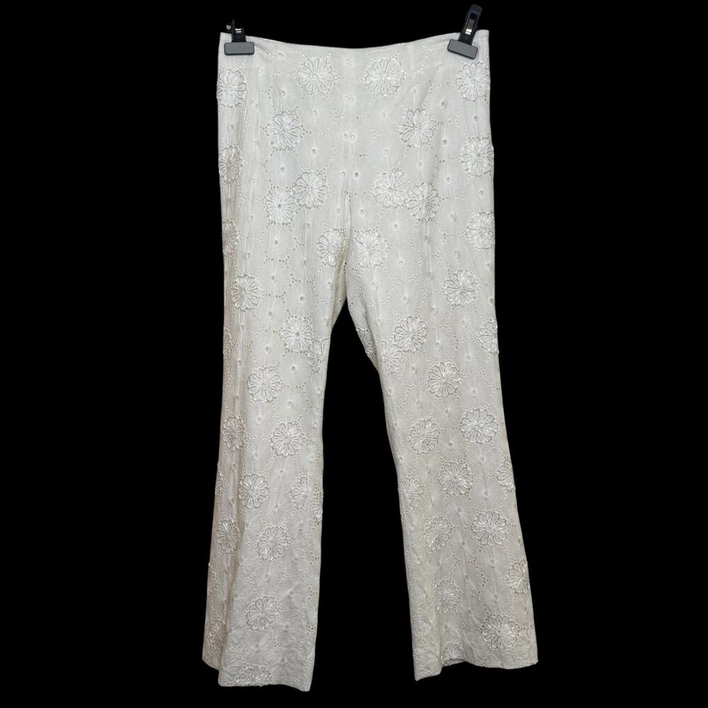 White Eyelet Beaded Straight Leg Pants